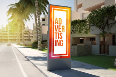 siyasi kampanya 3D Rendering ile sokakta dikey Billboard