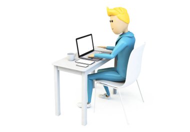 Cihaz koleksiyonu 3d işleme izole ile çalışan karikatür işadamı