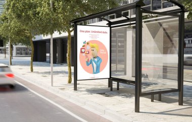 Otobüs stop mobil veri planı reklam Billboard 3D Rendering