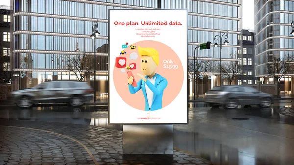 Mobilny Plan Reklama Firmy Billboard Miasto Centrum Renderowania — Zdjęcie stockowe