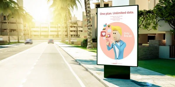Візуалізація Рекламного Щита Мобільного Плану Передмісті — стокове фото