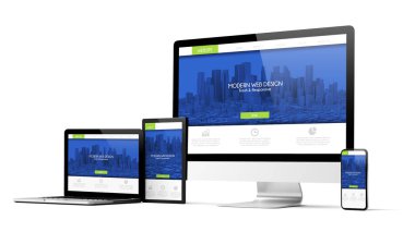 duyarlı tasarım modern web sitesi cihazları beyaz arka plan 3d render mockup izole