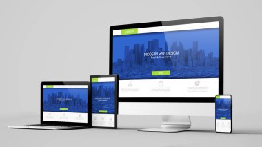 duyarlı tasarım modern web sitesi cihazları beyaz arka plan 3d render mockup izole