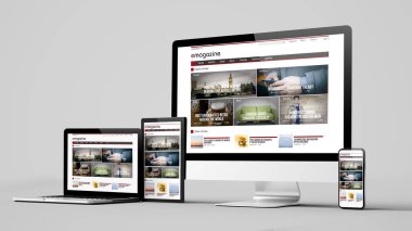 duyarlı tasarım e-dergi web sitesi cihazları beyaz arka plan 3d render mockup izole