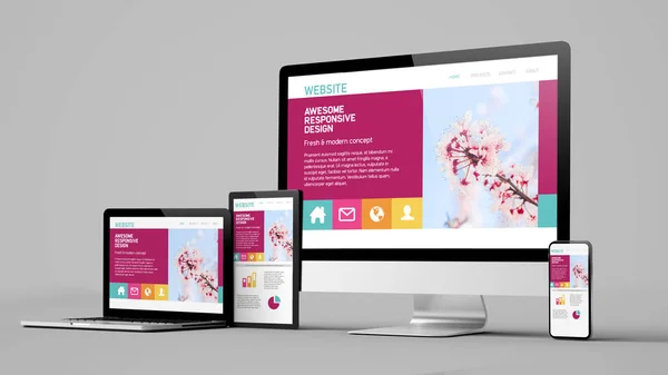 Responsive Design Website Apparaten Geïsoleerd Witte Achtergrond Rendering Mockup — Stockfoto