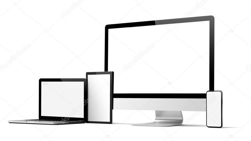 responsive devices isolated on white background 3d rendering mockup