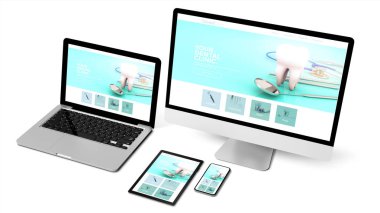 diş hekimi web sitesi 3d render gösteren cihazlar toplama izole 