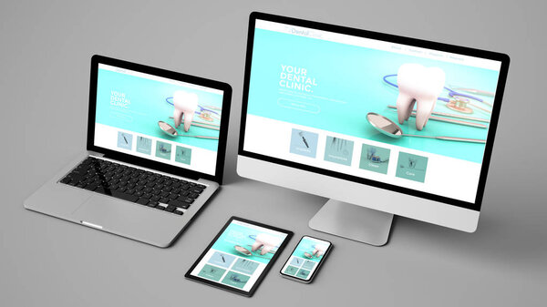 devices collection isolated showing dentist website 3d rendering 