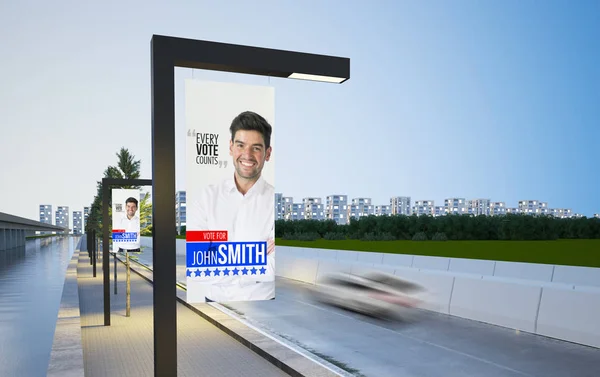 Wegweiser Politische Werbung Auf Stadt Attrappe Rendering — Stockfoto