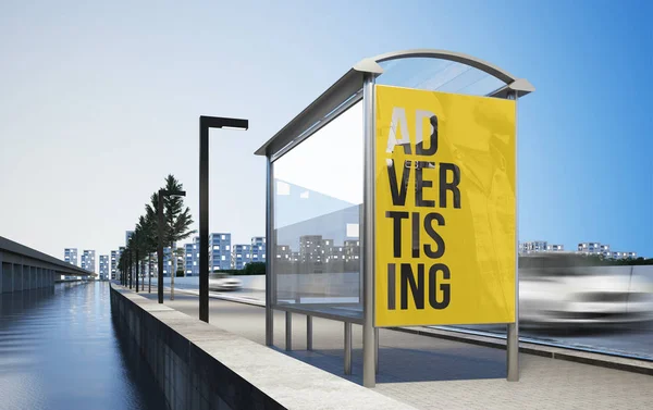 バス停3Dレンダリングモックアップ上の看板広告ポスター — ストック写真