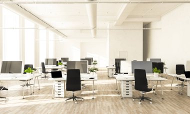 masaüstü ve bilgisayar 3d render bir satır ile minimal ofis iç
