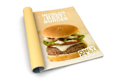 İzole edilmiş dergi burger reklamları 3D görüntüleme
