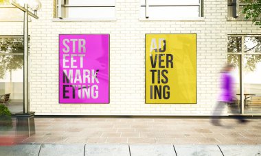 sokak duvar 3D render mockup üzerinde iki büyük poster