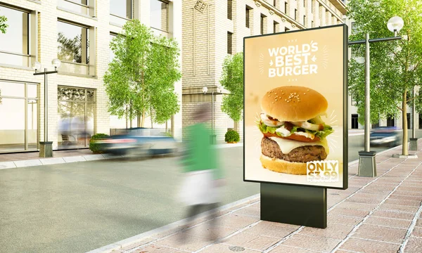Πόλη Burger Πινακίδα Mockup Απόδοση — Φωτογραφία Αρχείου