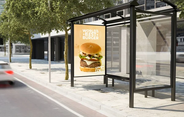 Autobusová Zastávka Burger Billboard Rendering — Stock fotografie