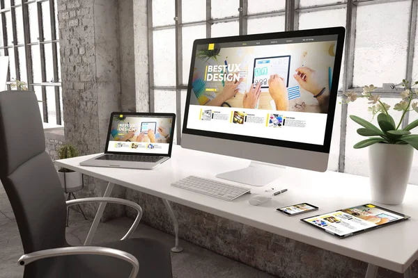 Rendering Industrial Office Devices Showing Designwebsite — 스톡 사진