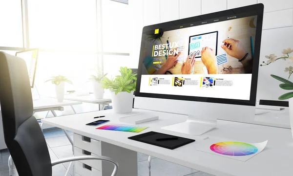 Estudio Diseño Gráfico Mostrando Página Web Diseño Renderizado —  Fotos de Stock