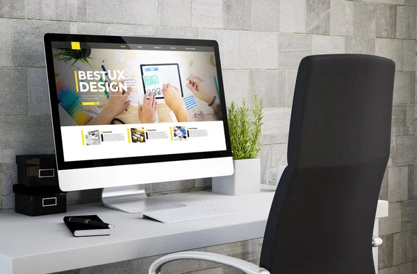 Rendering Industrial Workspace Showing Design Computer Screen All Screen Graphics — Stock Photo, Image