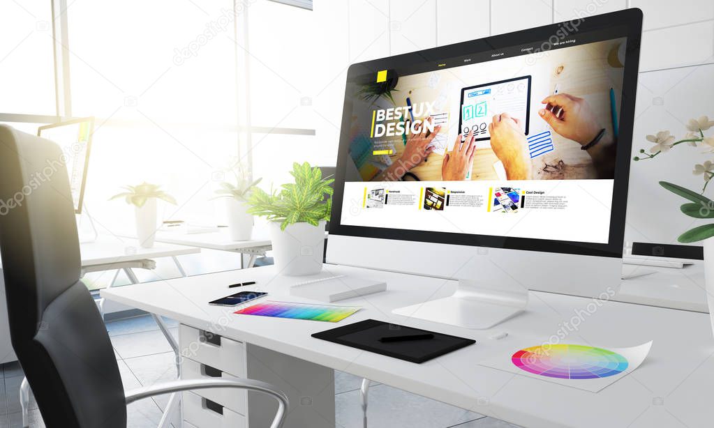 graphic design studio showing ux design website 3d rendering