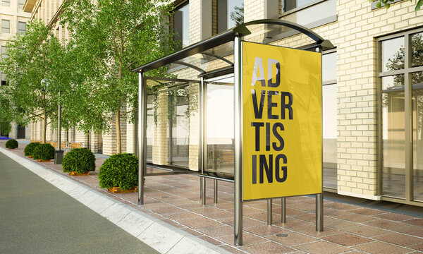 advertisement billboard mockup on bus stop 3d rendering