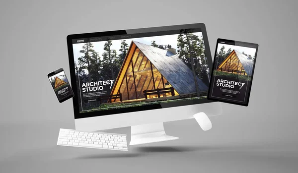 Ordinateur Tablette Smartphone Montrant Studio Architecte Site Web Sensible Avec — Photo