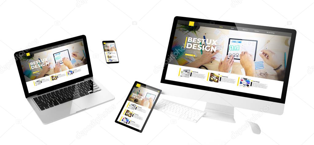 flying devices with ux design website responsive design 3d rendering
