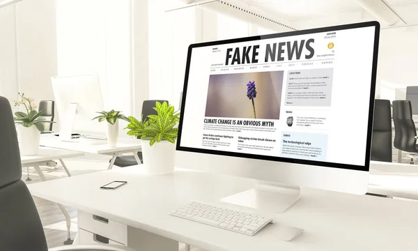 Fake Nieuws Computer Loft Kantoor Rendering — Stockfoto