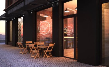 moda Retro Cafe Teras mockup 3D render