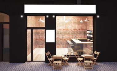 Kentsel kahve dükkanı ön ekran 3D görüntüleme