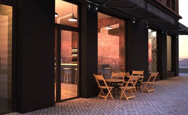 moda Retro Cafe Teras mockup 3D render
