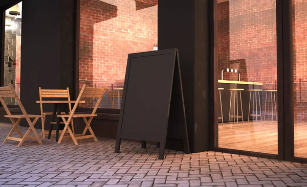 黑板站在咖啡馆立面 渲染模型 — 图库照片