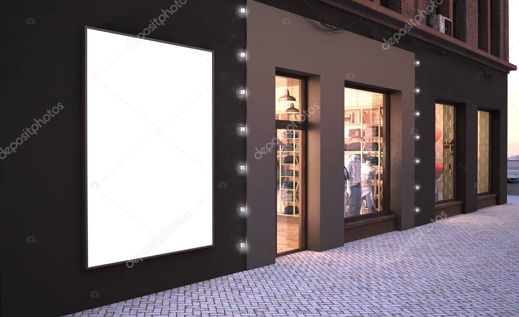 poster on a wall near fashion store 3d rendering mockup