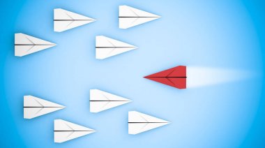 Kağıt düzlemler ile farklılaşma kavramı. 3d render