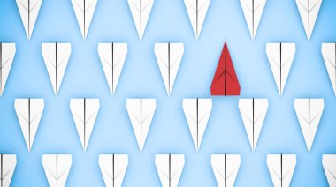 Farklı bir kavram olmak: kırmızı kağıt düzlem farklı bir yöne gidiyor. 3d render