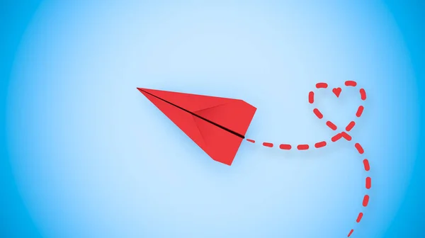 Happy Valentines Day Concept Red Paper Plane Flying Sky Looking — Stock Photo, Image