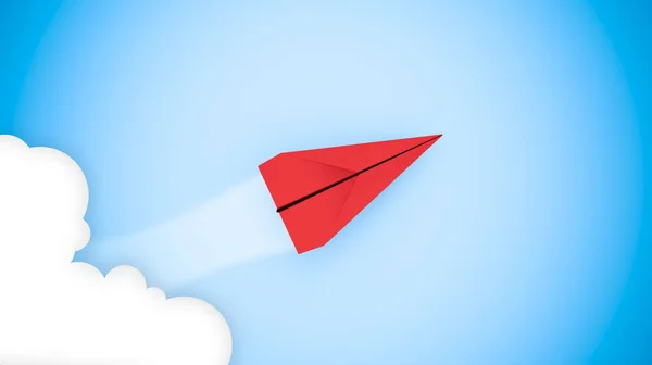 Conceito Sucesso Empresarial Avião Papel Vermelho Voando Céu Entre Nuvem — Fotografia de Stock