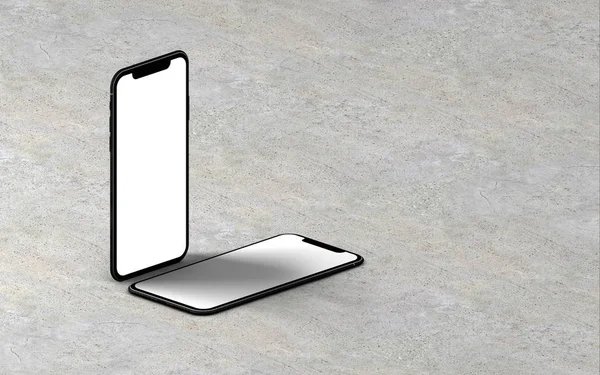 コンクリートの背景3Dレンダリングモックアップ上の2つのデバイス — ストック写真