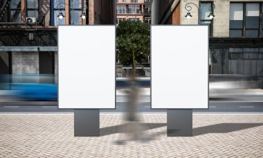 Şehir 3D render sokak reklam iki işareti Billboard mockup