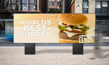 billboard burger reklam mockup 3d render