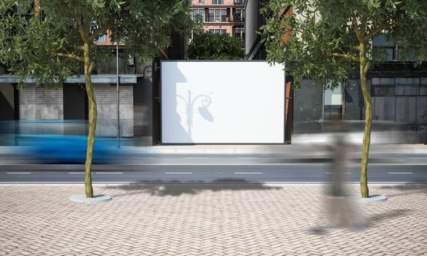 都市3Dレンダリングでのストリート広告ブランクフェンスモックアップ — ストック写真