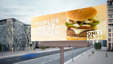 yatay billboard burger reklam reklam mockup 3d render