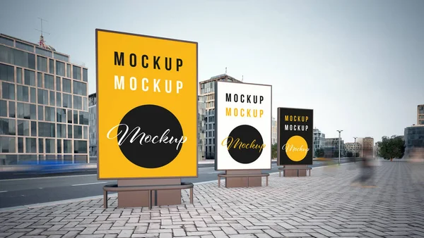 Três Cidade Outdoor Publicidade Mockup Renderização — Fotografia de Stock