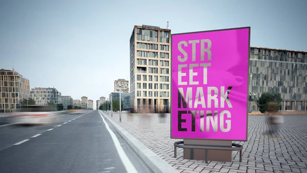 Gatu Marknadsföring Reklamskylt Gatan Utkast Rendering — Stockfoto