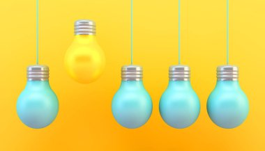 sarı ve mavi ampuller kavramı 3d rednering