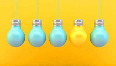 sarı ve mavi ampuller kavramı 3d render