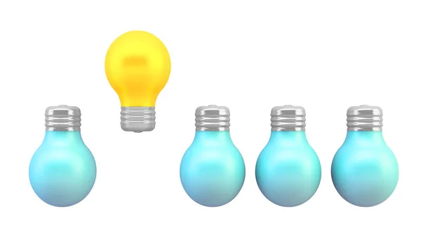 五颜六色的灯泡概念隔离3D渲染 — 图库照片