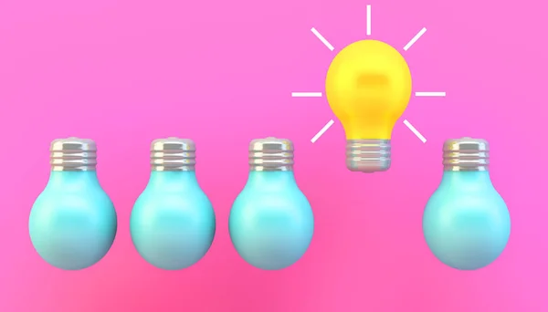 Colorful Lightbulbs Concept Pink Background Rendering — Stock Photo, Image