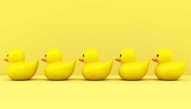 kauçuk oyuncak ördekler 3d render satır