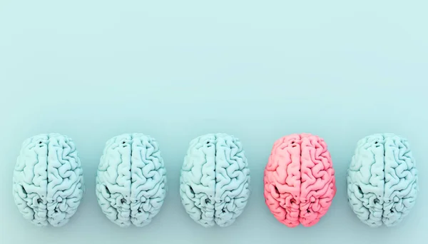 Minimal Blue Brain Collection One Pink Different Concept Rendering — Stock Photo, Image