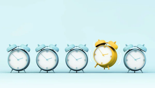 Alarm Clock Collection Yellow One Ringing Rendering — Stock Photo, Image